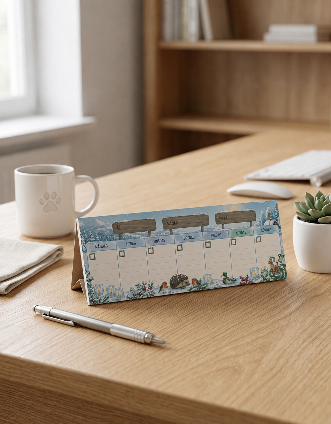 Bordskalender - Veckoplanerare För Skrivbordet - Vinterlandskap
