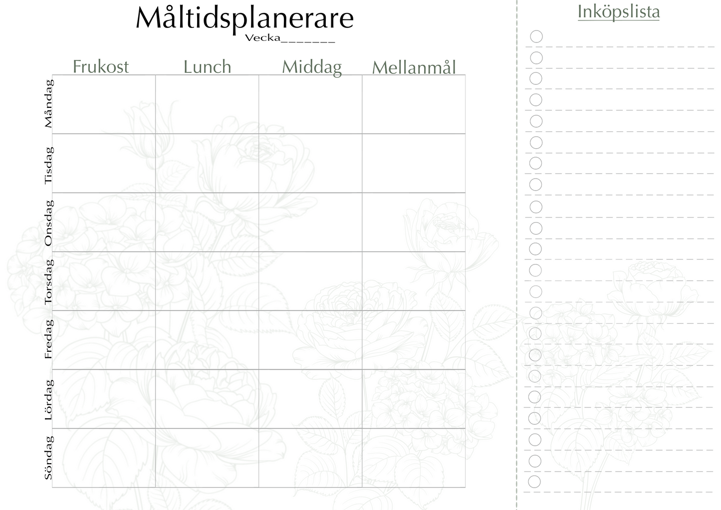 Måltidplanerare Blommor A4