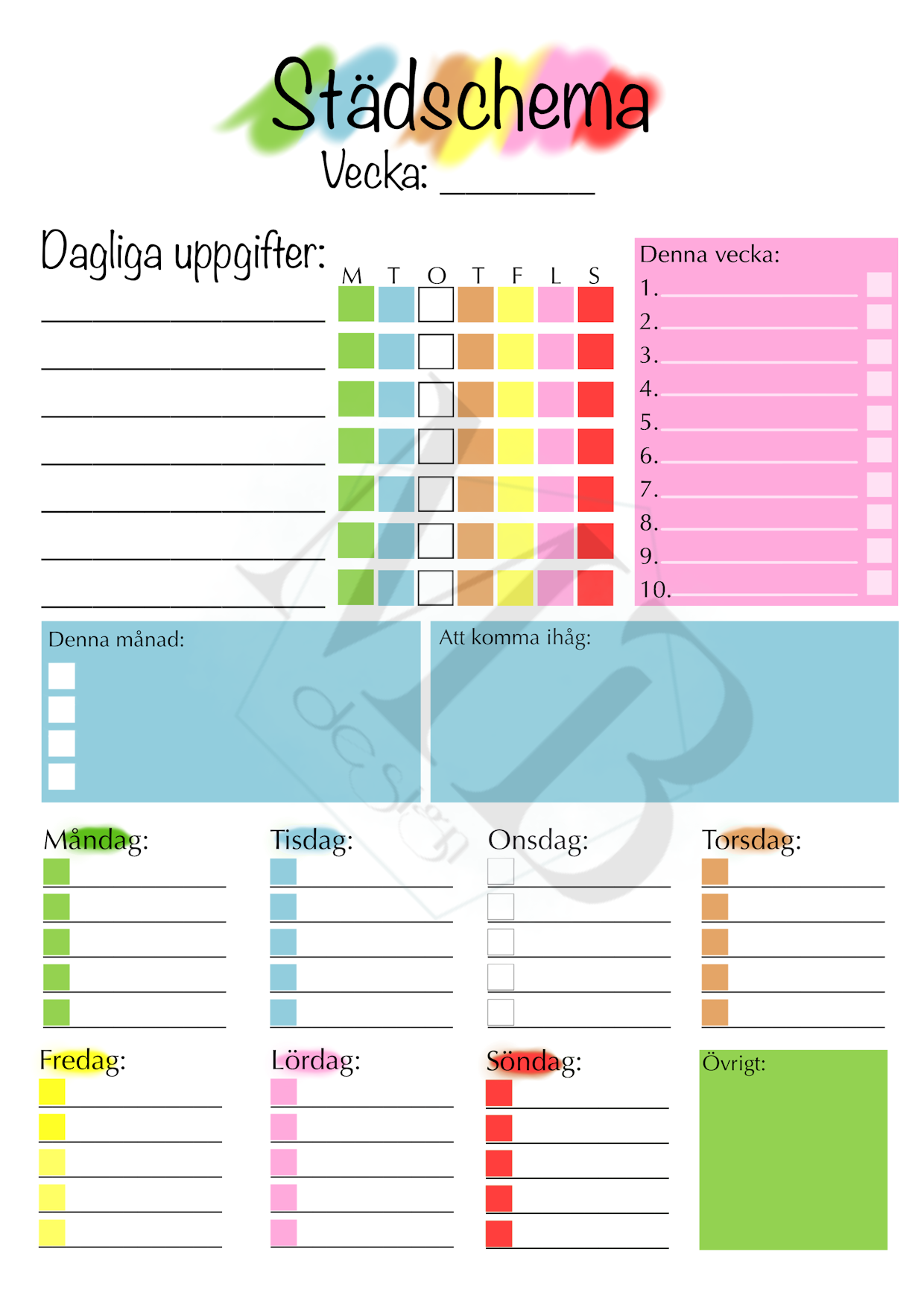 Städschema Veckans Färger
