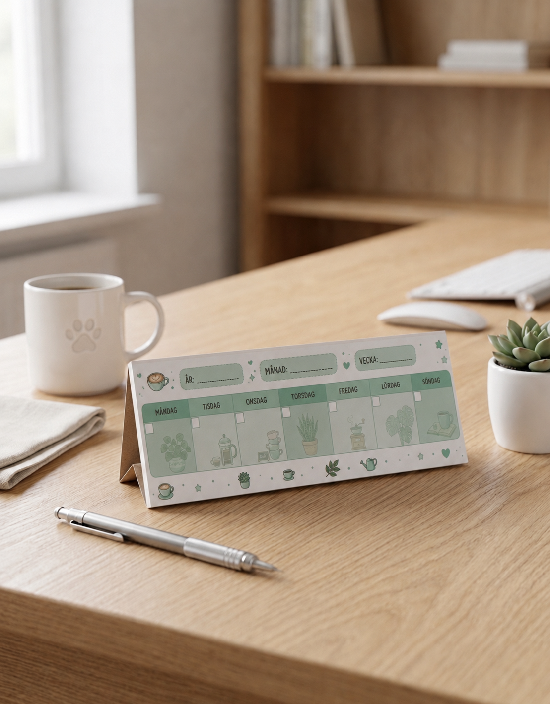 Bordskalender - Veckoplanerare För Skrivbordet - Grön