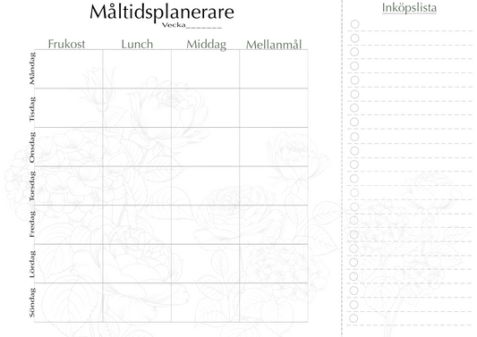 Måltidplanerare Blommor A4